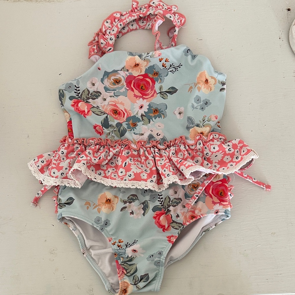 Cheeky Plum Floral Kids Bikini - Blue and Pink